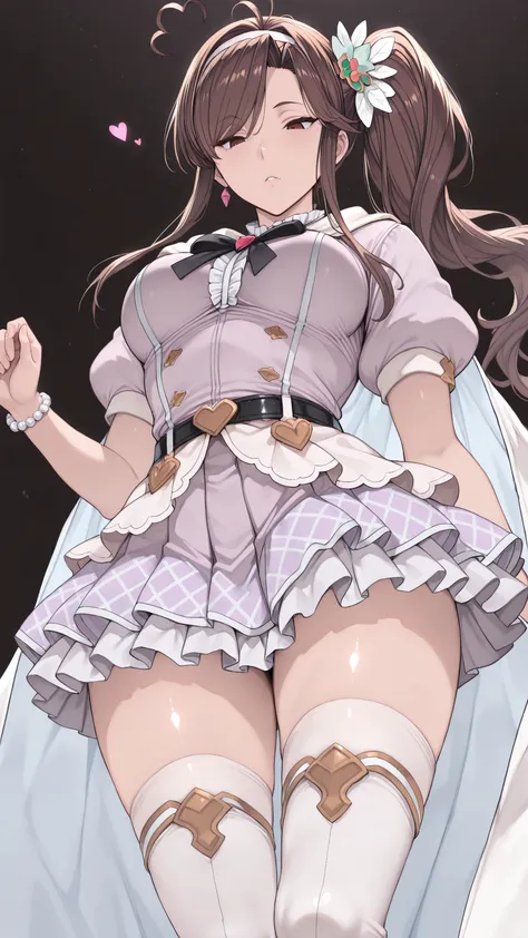 (ultra-detailed),Dhiantha \(granblue fantasy\),Dhiantha,granblue fantasy,gbf,heart,brown hair,bangs between eyes,long sidelocks,floating hair,hair ornament,,hairband,ahoge,brown eyes,Eyebrows visible through hair,eyelashes,eyebrows,narrow eyes,Sharp gaze,r...