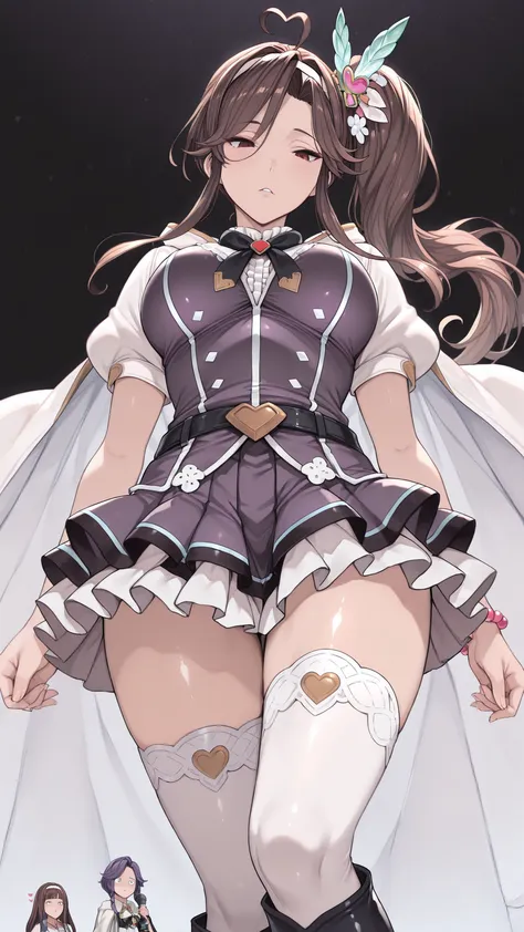 (ultra-detailed),Dhiantha \(granblue fantasy\),Dhiantha,granblue fantasy,gbf,heart,brown hair,bangs between eyes,long sidelocks,floating hair,hair ornament,,hairband,ahoge,brown eyes,Eyebrows visible through hair,eyelashes,eyebrows,narrow eyes,Sharp gaze,r...