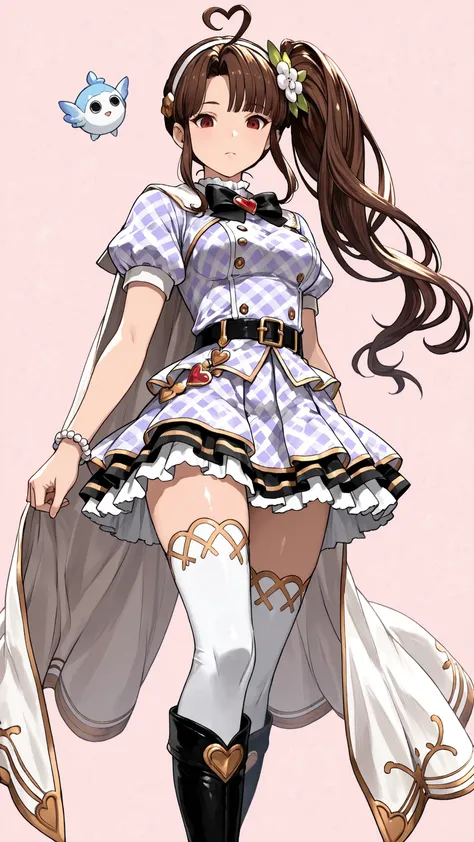 (ultra-detailed),Dhiantha \(granblue fantasy\),Dhiantha,granblue fantasy,gbf,heart,brown hair,bangs between eyes,long sidelocks,floating hair,hair ornament,,hairband,ahoge,brown eyes,Eyebrows visible through hair,eyelashes,eyebrows,narrow eyes,Sharp gaze,r...