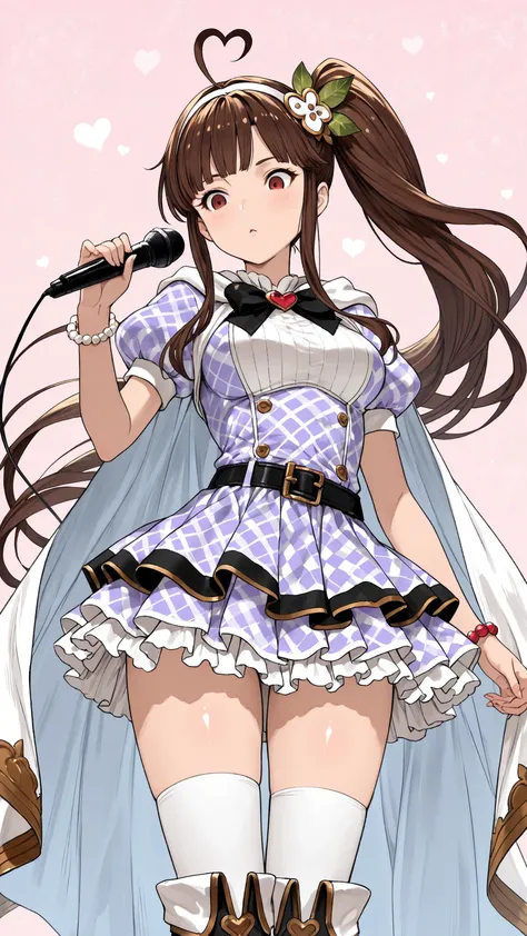 (ultra-detailed),Dhiantha \(granblue fantasy\),Dhiantha,granblue fantasy,gbf,heart,brown hair,bangs between eyes,long sidelocks,floating hair,hair ornament,,hairband,ahoge,brown eyes,Eyebrows visible through hair,eyelashes,eyebrows,narrow eyes,Sharp gaze,r...