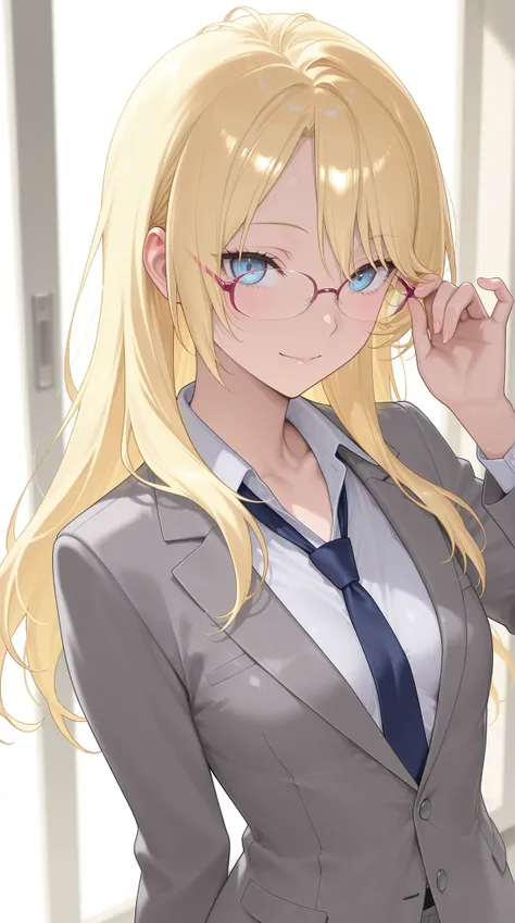 1 woman、Blonde Elsa Hair、Grey suit、after being played in high definition、makes me eat my glasses、older sister、small breasts