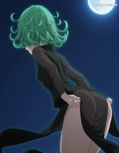 score_9, score_8_up, score_7_up,anime_screenshot,OFFICIAL ART,anime coloring,masterpiece, Highest Quality, Amazing Quality,BREAK,1girl,solo,tatsumaki, tatsumaki (one-punch man), green hair, green eyes, short hair, curly hair, mature female, small breasts,B...
