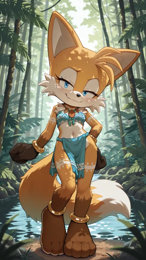 masterpiece, best quality, amazing quality, very aesthetic, high resolution, ultra-detailed, absurdres, newest, scenery, furry, anthro, sonic \(series\), 1girl, furry female, eyelashes, solo, furry female, Tails the fox, fox, fang, blue eyes, ((two fox tai...