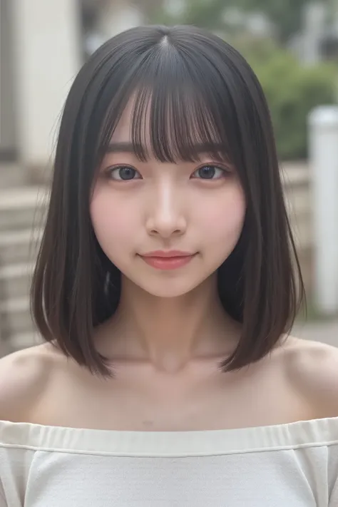 This photo captures a beautiful Japanese woman. off shoulder Sweater, ((bare shoulder)), close up, skinny, ((big cleavage)). The image is very high resolution, with clear skin texture. The focus is very sharp and focused on her face. This is an ultra-high ...