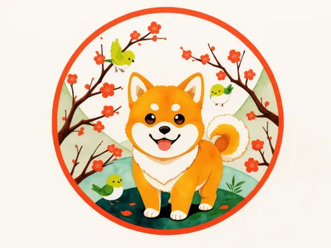 (Flat design:1.0), (Vector art:1.4), (icon, circular composition:1.3), solid color background, clean lines, crisp edges,simple, minimal color palette, (Japanese watercolor painting style:1.2), (washi paper texture:1.1),
Shiba Inu face icon, dog, round f...