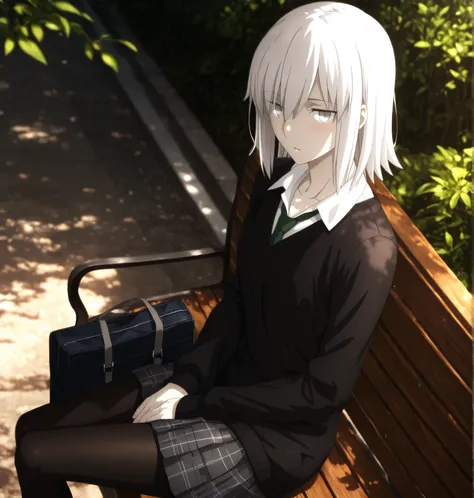 ufotable style ,masterpiece,best quality,good quality,newest, 8k, from side, from above, outdoors ,((dappled sunlight ,cinematic light, sunlight, backlight)), (sitting ), (plant ,detailed background, park),parted lips, photo background, blurry background, ...