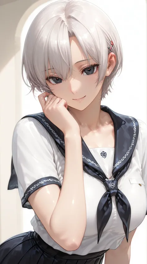 insanely detailed,
she's beautiful,upper body
Clear, clear line, Crisp edges, Clear contours, No Additional Characters,
short, choppy, pixie cut black hair and idiot hair, Smooth silky texture, No White Hair,
Attached、detailed black eyes with elaborate iri...