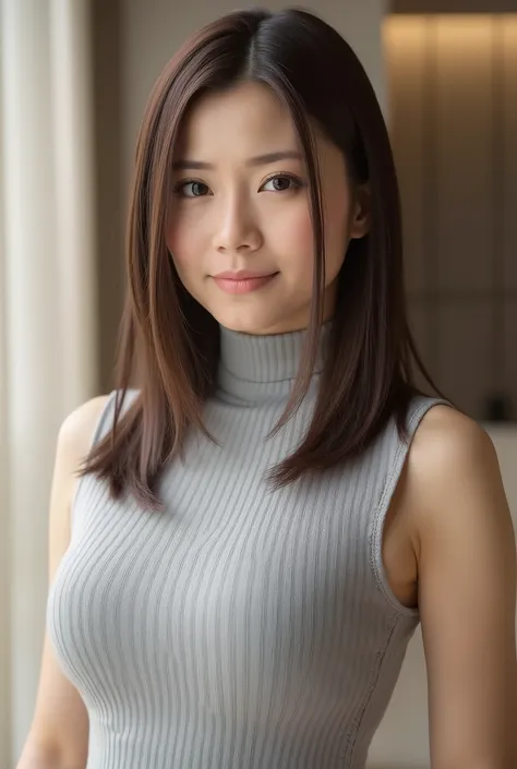 (masterpiece, top quality:1.2), 1girl, top quality, very detailed, High Resolution, 8k,Wallpaper, 32-year-old woman、high neck sleeveless tight dress,office lady