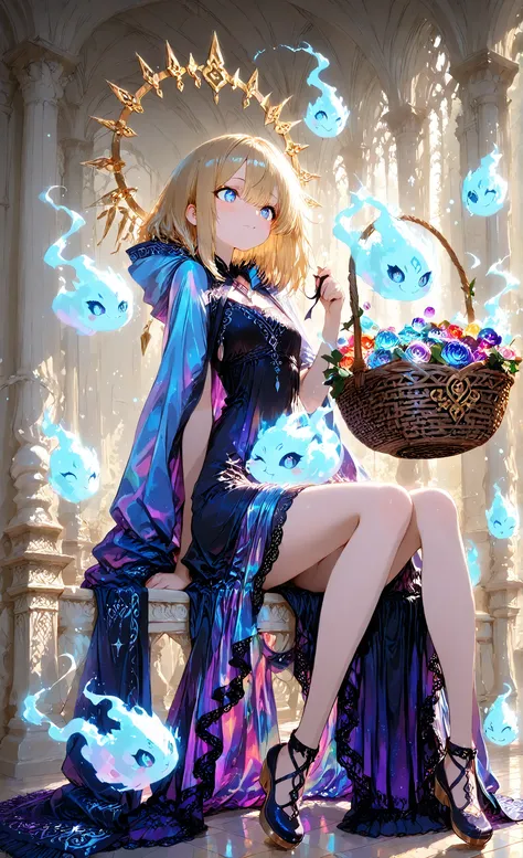 masterpiece, 8k, top quality, detail, High Resolution, Digital Painting, Super Detailed, (detailed eyes:1.2), (sharp eye:1.1), [Illustration], anime style, 1girl, Floating Atelier Seats Gracefully on a Floating Atelier Platform, Delicately Sew Shiny Cloaks...