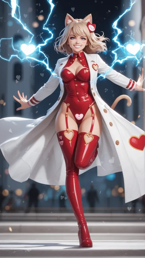 girl dynamic pose, idol face, shinning, speedy motion, motion line, detailed, professional quality, deep depth glitter bokeh, dynamic shot, shooting souls, shinning electricity hands, magic power, fantasy, high speed arms, at glass prison, in future, heart...