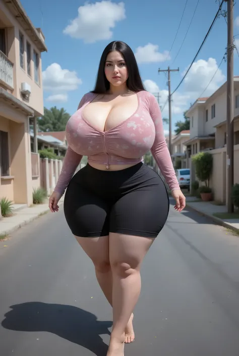 Melanie Hicks-Puerto Rican Woman, chica ella bonita beautiful, Year 29, Brunette Hair and Blonde Long Length Medium Hair, Angry face, denim shorts, flore pink t-shirt,  hold , sports shoes, beautiful, full body, Fat waist butt hip, expansion de Senos gigan...