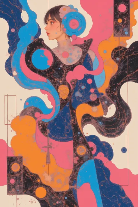 CMYK palette, printed poster style, matte ink, offset print aesthetic