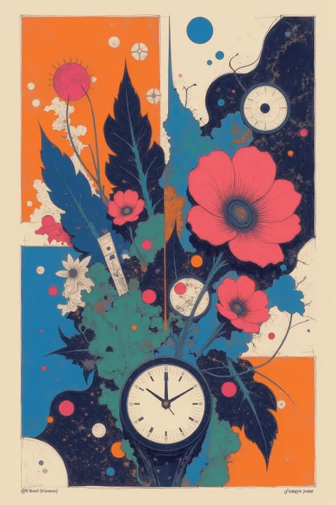 CMYK palette, printed poster style, matte ink, offset print aesthetic