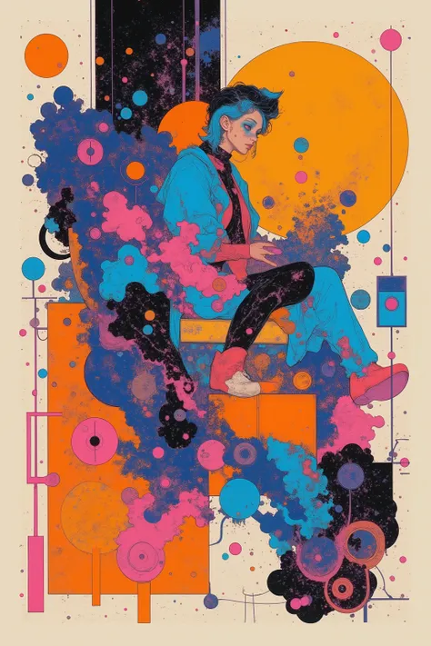 CMYK palette, printed poster style, matte ink, offset print aesthetic