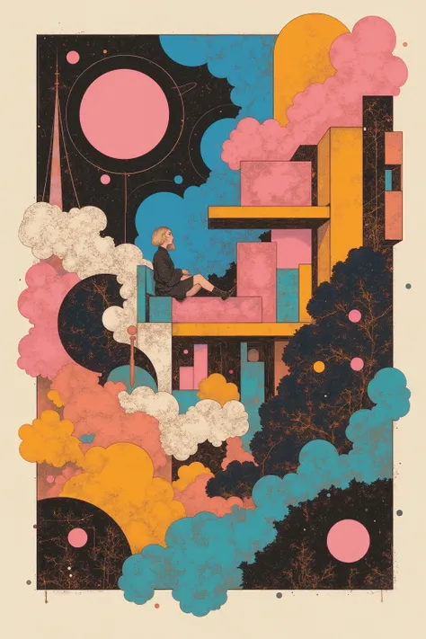 CMYK palette, printed poster style, matte ink, offset print aesthetic