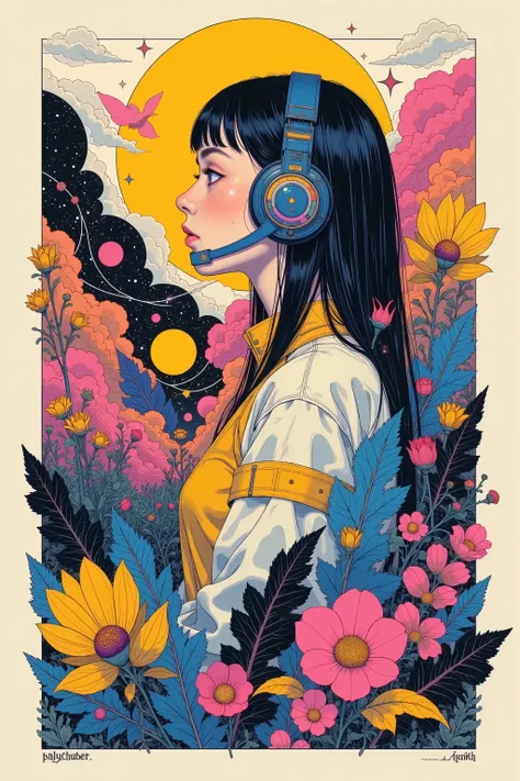 CMYK palette, printed poster style, matte ink, offset print aesthetic