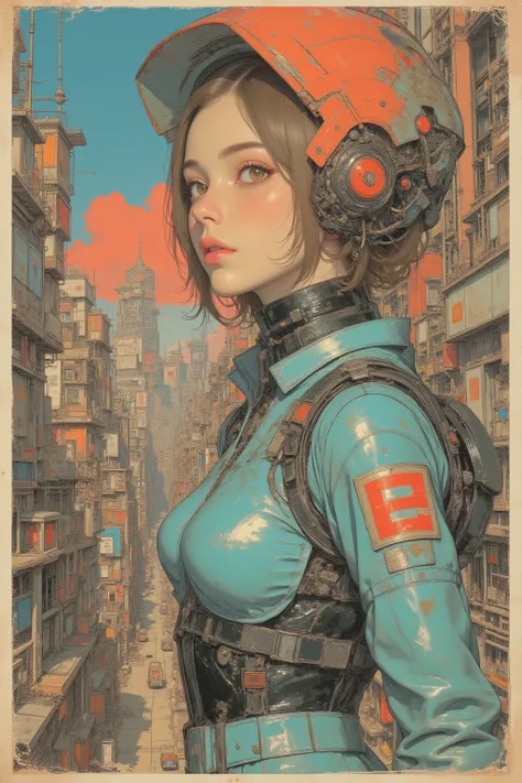 rétro SF art illustration, CMYK color scheme, vintage magazine print, subtle ink bleed