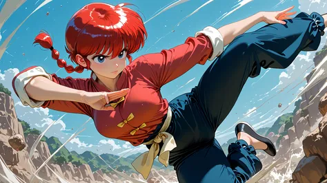 1girl, ranma saotome, dynamic pose