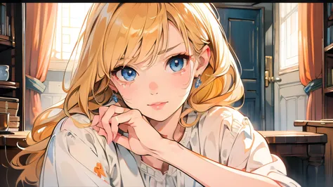 In the room at night、Calm, mature vibe。
A simple wedding ring shines casually on the woman's left hand。
Her expression is calm and a slightly tearful smile。
The overall colors are beige and warm orange、Soft backlighting。Realistic and emotional。
High Resolu...