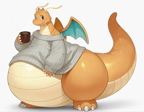 full body, furry,wide bottom, heavy bottom, wided legs, long digitigrade leg, giant pearshape body, no nipple,detailed face,,4k ultfigurelity, (4k half body view:1.0),ultra high detailed body,feral dragonite,(cute face),enormous body,side view,long tail,th...