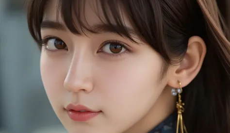 (top quality, masterpiece:1.2), 以上からtop quality, eXist, Picture, high resolution, 1080P, 8k, Physical Rendering ,extream close up, ((: 158cm)), Japanese girl、(((((( A beautiful fashion model from a Japanese fashion magazine looks straight at the audience))...