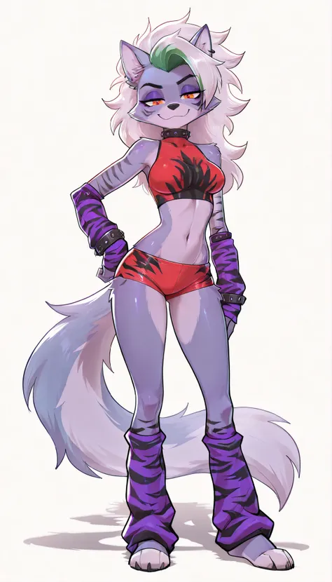 score_9,score_8_up,score_7_up, source_cartoon, source_furry, masterpiece, best quality, amazing quality, very aesthetic, absurdres, 1girl, furry girl, young, anime style, grp_gmgm, roxanne wolf, long white hair, teal streak, black spikes, yellow eyes, mast...