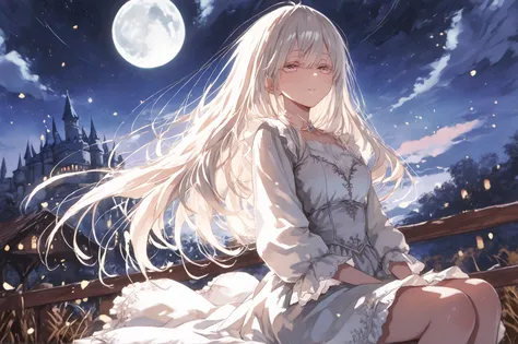 super detailed,very detailed,cute,(masterpiece, top quality:1.2), 748cm style,  
(masterpiece:1.2, top quality), (Beautiful Eye Details:1.3),long eyelashes on the head,
Lovely Beautiful Girl Sitting Gently on Clouds,  
(Castle floating in the distance), No...