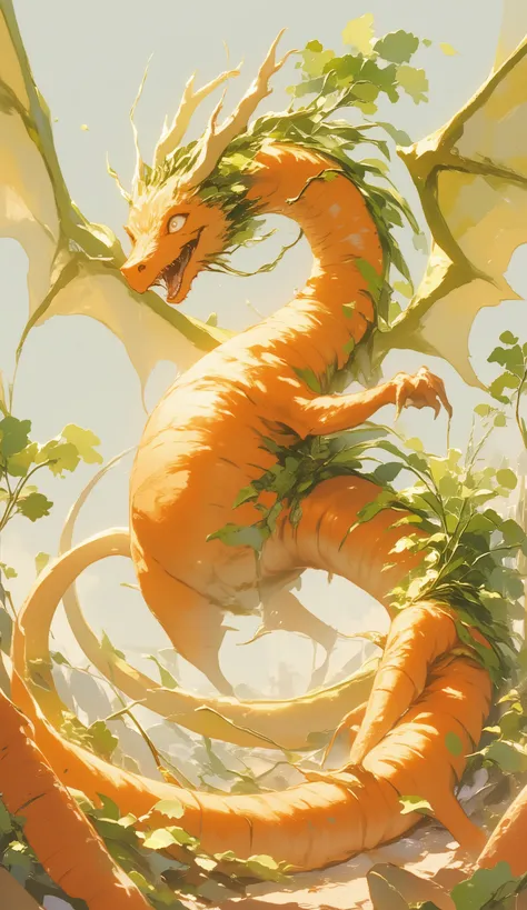 (giant carrot dragon ,  summoning carrot dragons, super high resolution, masterpiece:1.3, anatomically correct, Extremely Detailed, Extremely Detailed, top quality,  high resolution icon、animated illustration、large magic circle under the dragon、Carrots are...