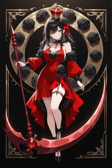 womanhood、Red Dress、red scythe、Queen、Black Rose、Full Body