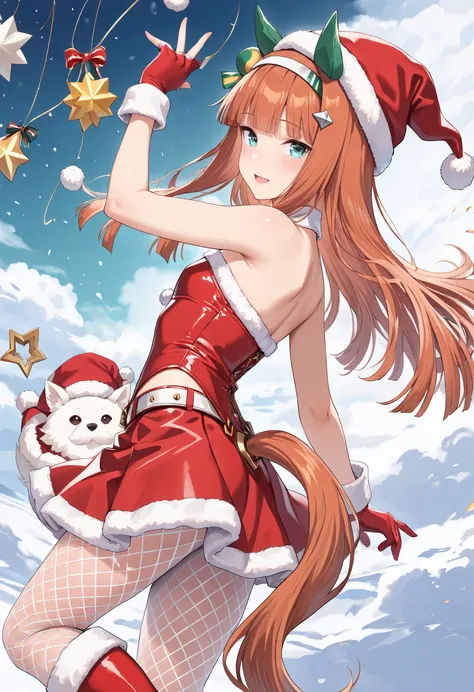 (masterpiece, best quality, perfect face:1.4), wide angle, silence suzuka \(umamusume\), 1girl, horse ears, ear cover, white headband, small breasts, horse tail, tail on the lower back, proportional body, proportional,1 girl, beautiful hair, beautiful face...