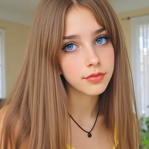 masterpiece, best quality:1.2,1girl,solo,perfect face,natural light,upper body,soft light,realistic,woman, solo, Short blonde hair with long side pigtails, black ribbons, blue eyes, hourglass body, thick thighs, wide hips, large breasts. Black necklace, ye...