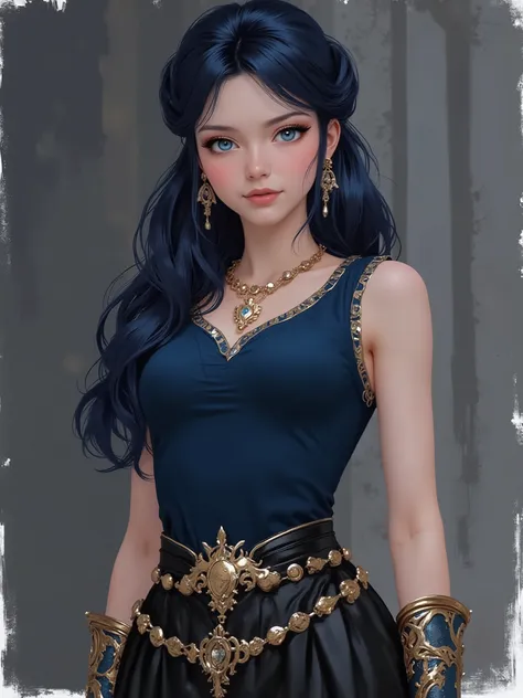 sr3fmj, brush strokes, stylized illustration, marinette Dopanchan, A very beautiful and cute 22 year old woman. Slight smile, long hair, deep gaze, blue eyes, western eyes, detailed blue eyes, beautiful eyes, natural pink lips, thin lips, detailed lips, be...