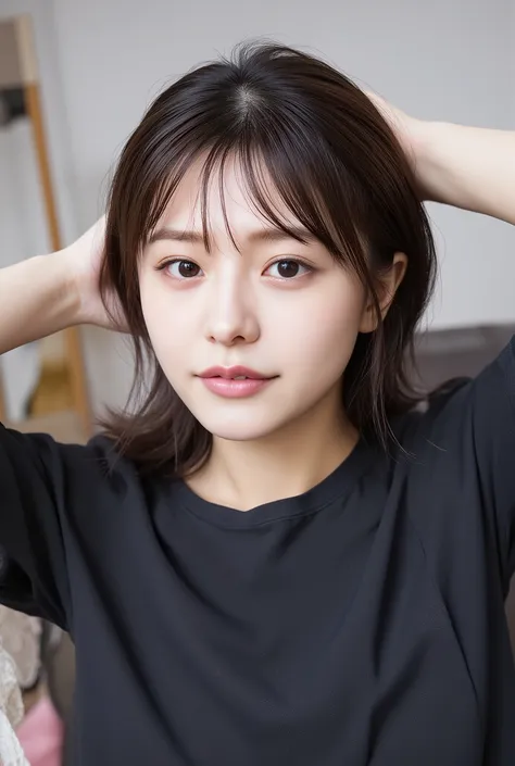 (Woman with huge saggy breasts1By people),(((super short hair))),((綺麗なとてもshort black hair with waistの女性)),(short black hair with waist),(Very short hair with black hair),Realistic Portraits,Realism,top quality,Masterpiece,top quality,best image quality,Hig...