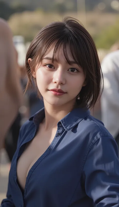 (Woman with huge saggy breasts1By people),(((super short hair))),((綺麗なとてもshort black hair with waistの女性)),(short black hair with waist),(Very short hair with black hair),Realistic Portraits,Realism,top quality,Masterpiece,top quality,best image quality,Hig...