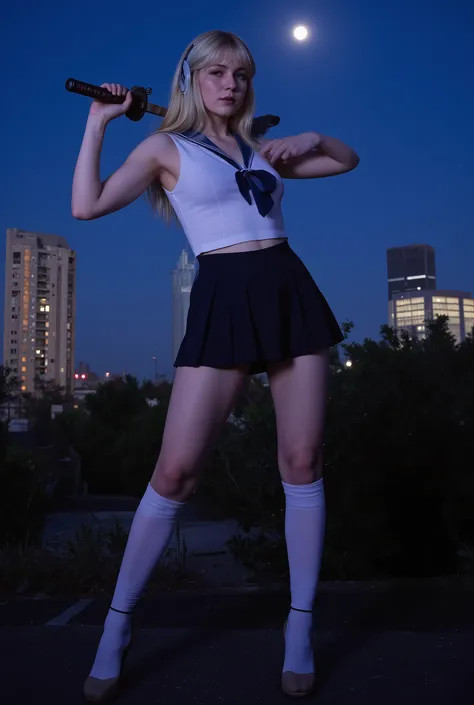 ((ELLE FANNING features: 1.7)),photo, (((epic realism: 1.8))), (((Low angle full body shot: 1.8))) , photo ultra realista de una chica cosplayer impresionante (   22-25 years   ), (((adult content: 1.8))). (((bare breasts: 1.9))) (((NAKED: 1.8))  ((( Expos...