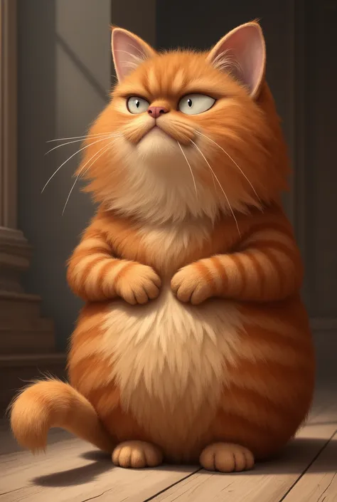 A cute fluffy grumpy creature, a red-haired fat tabby cat made out of socks