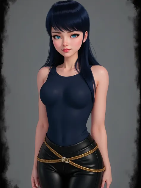 marinette Dopanchan, pop art, A very beautiful and cute 22 year old woman. Slight smile, long hair, deep gaze, blue eyes, western eyes, detailed blue eyes, beautiful eyes, natural pink lips, thin lips, detailed lips, beautiful lips, clear face. Fair skin, ...