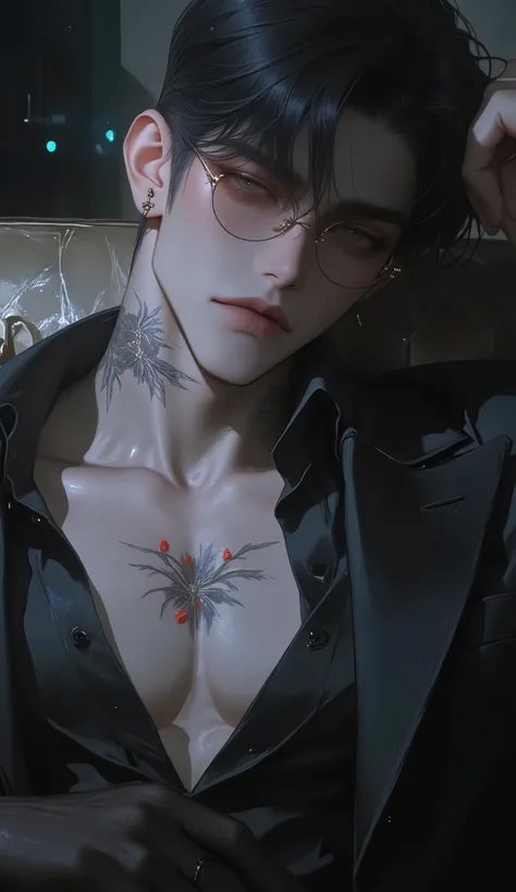 4K , 8k , (just 1 male with short dark hair gray eyes) , Short Hairstyle , Hairstyle without bangs , private office environment , with suit ,  novel  , comics , handsome 남자 , in very detail  , hair details , very looking at the bottom of the stage through ...