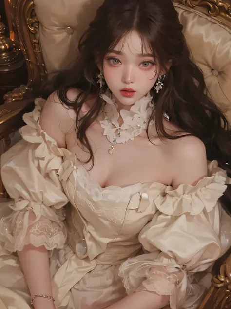 beautiful girl's face with delicate doll-like features, big mesmerizing wide eyes, flawless glowing fair skin, and an innocent, soft expression. Her look should be enchanting, pure, and ethereal, almost like a living porcelain doll.
