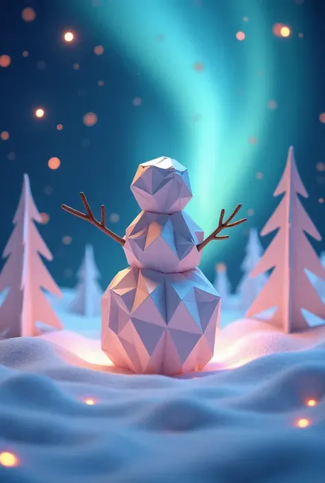 Stylized art；Origami Snowman；arte em papel cortado（Traditional Festive Feeling）；Aurora Nebula Void；Splashes of Paint / streamers；4k；High quality