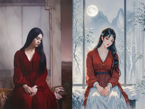 Ulusal tarz mürekkep resim sanatsal kavram tarzına gerçek kişiden dönüşüm