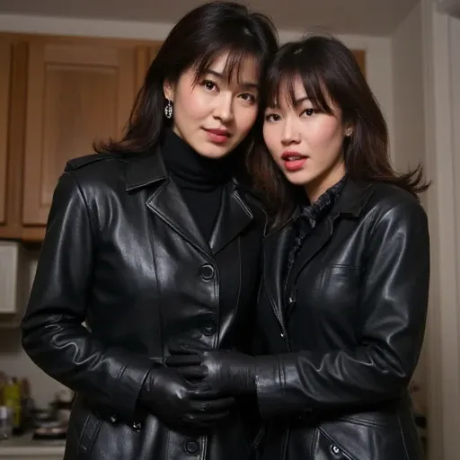 Black Leather double trench coat women 20250131_rel_260420