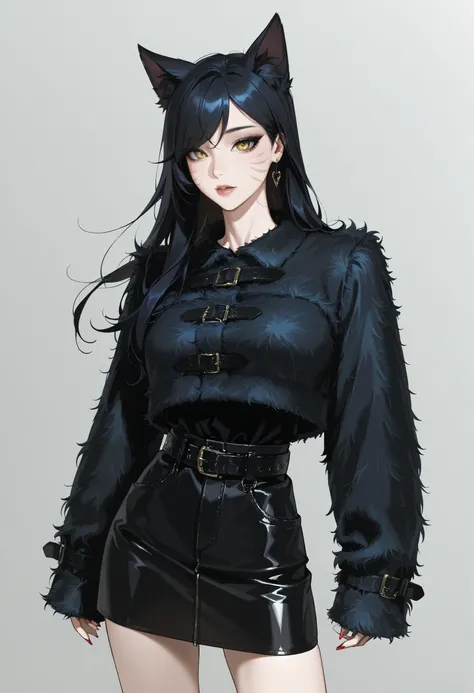 Fur Cropped Coat with Leather Straps