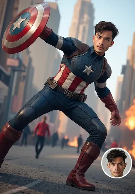 Berubah menjadi Captain America.
