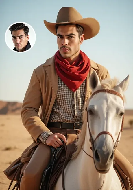 Tire uma foto de um cowboy ocidental