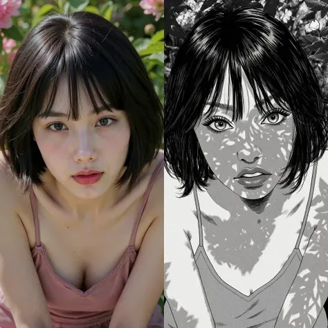 Convert to Urasawa Naoki black - and - white manga style.