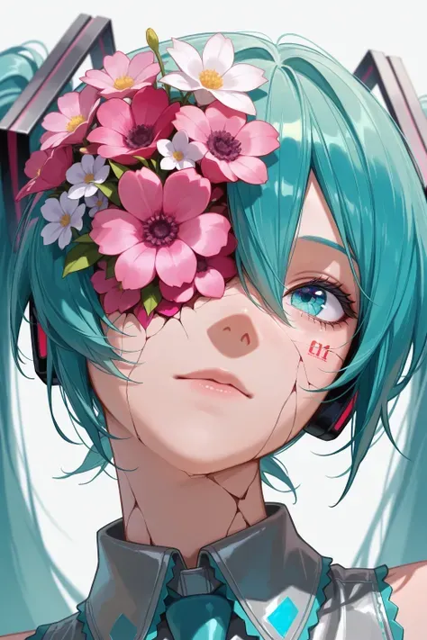 peau craquelée, fleur sur l'œil.