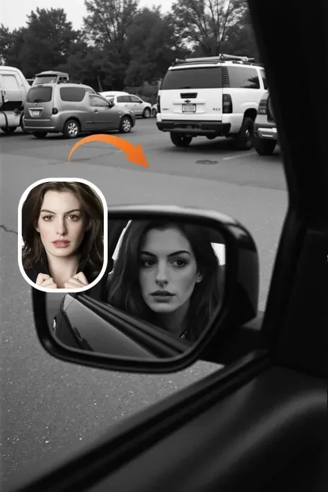 صورة بالأبيض والأسود لفتاة مرآة الرؤية الخلفية