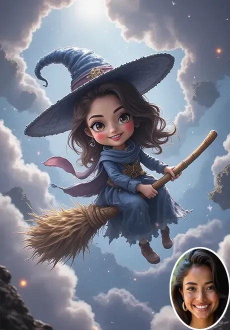 Cloud-Surfing auf einem Besen