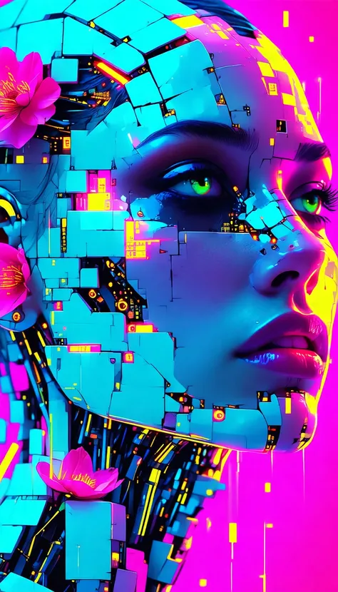Glitch Neon Mosaic style